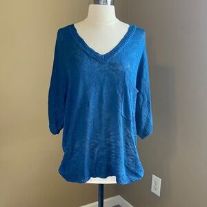 NEW Blue Teal V-Neck Knit Burnout Sweater- Medium